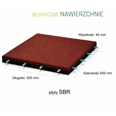 Płyta Gumowa SBR Modułowa 50cm x 50cm x 4,5cm Czerwona